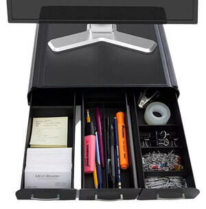 Black Laptop IMAC Monitor PC Stand Desk Organizer 3 Drawer Organization